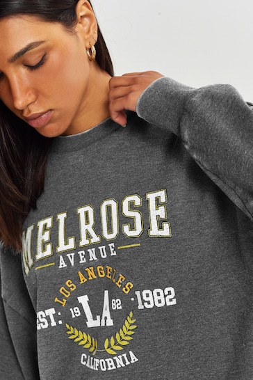 Charcoal Grey Washed Melrose City Graphic Sweatshirt