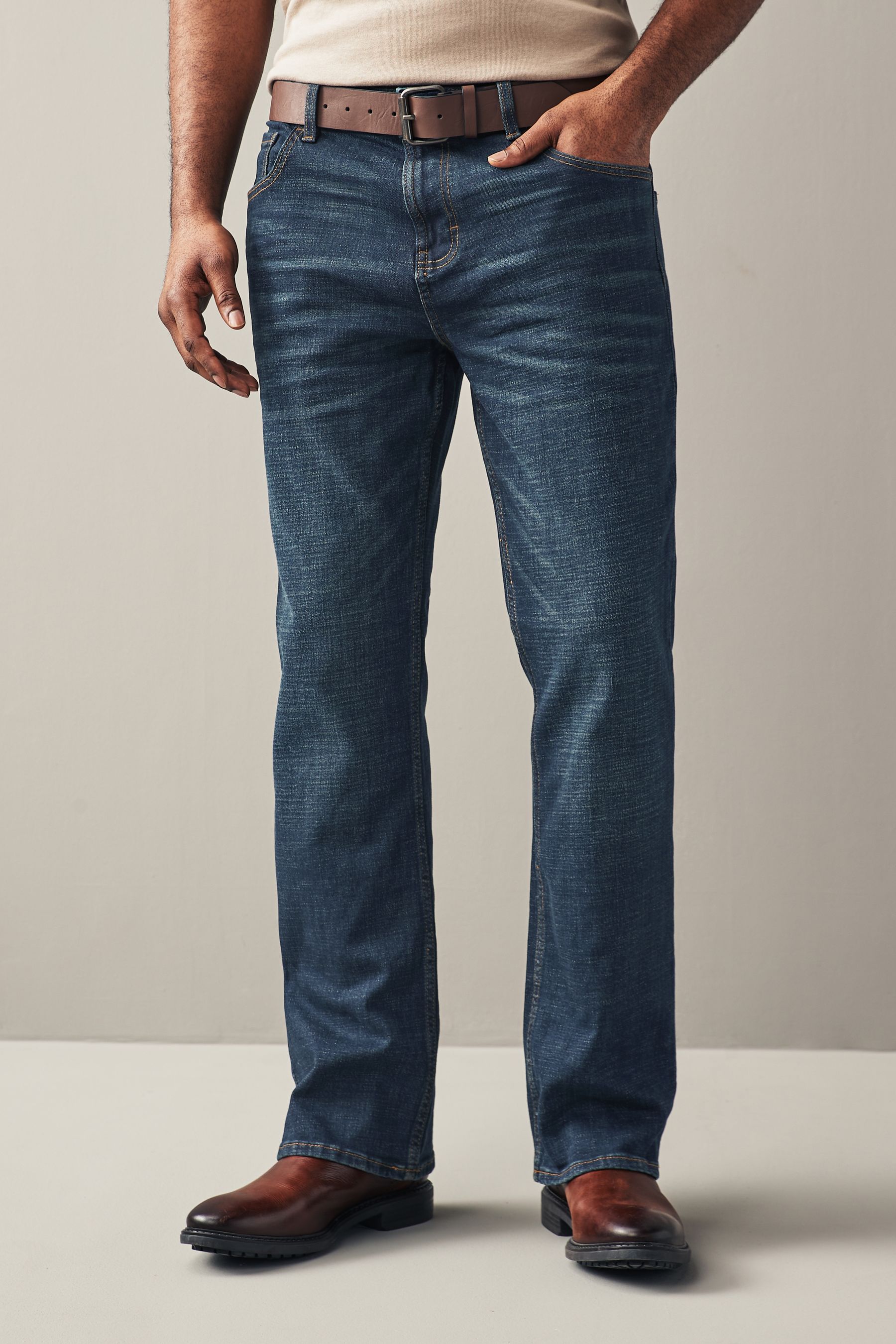 Buy Washed Blue Bootcut Belted Authentic Jeans from the Next UK online shop