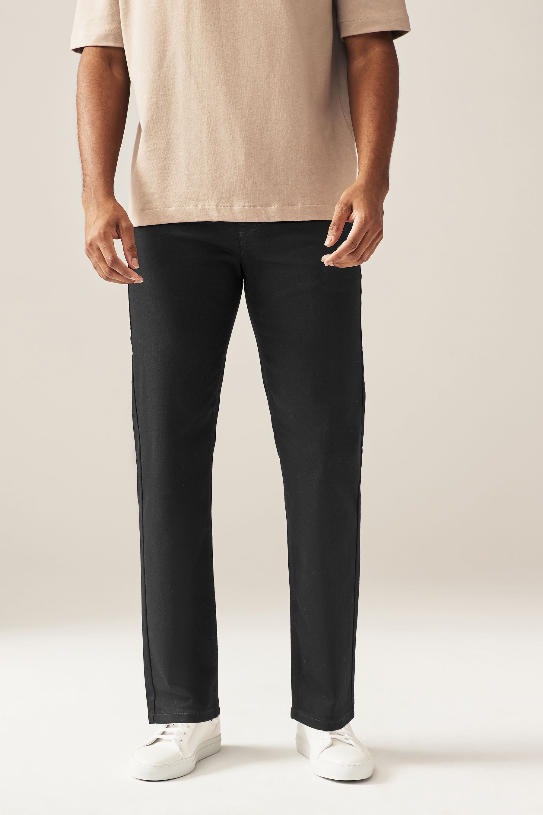 Solid Black Straight Classic Stretch Jeans