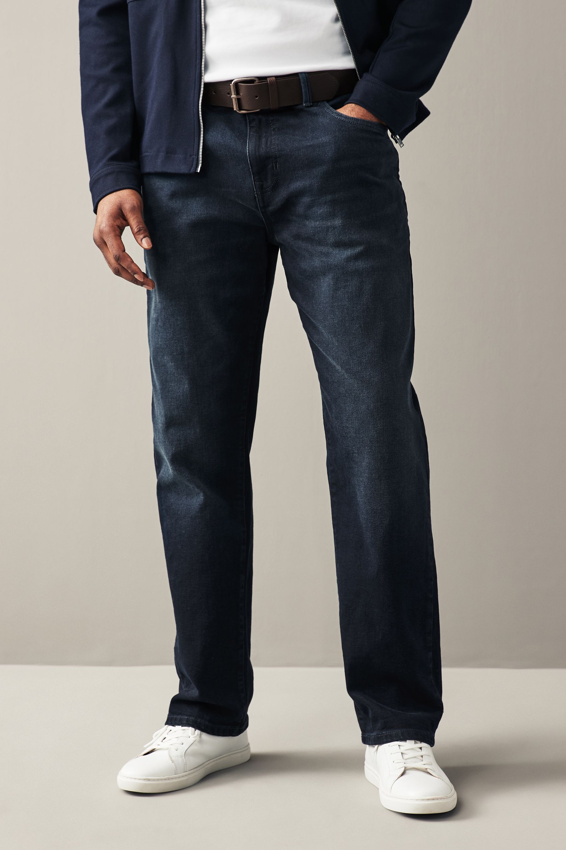 Ink Blue Straight Belted Authentic Jeans