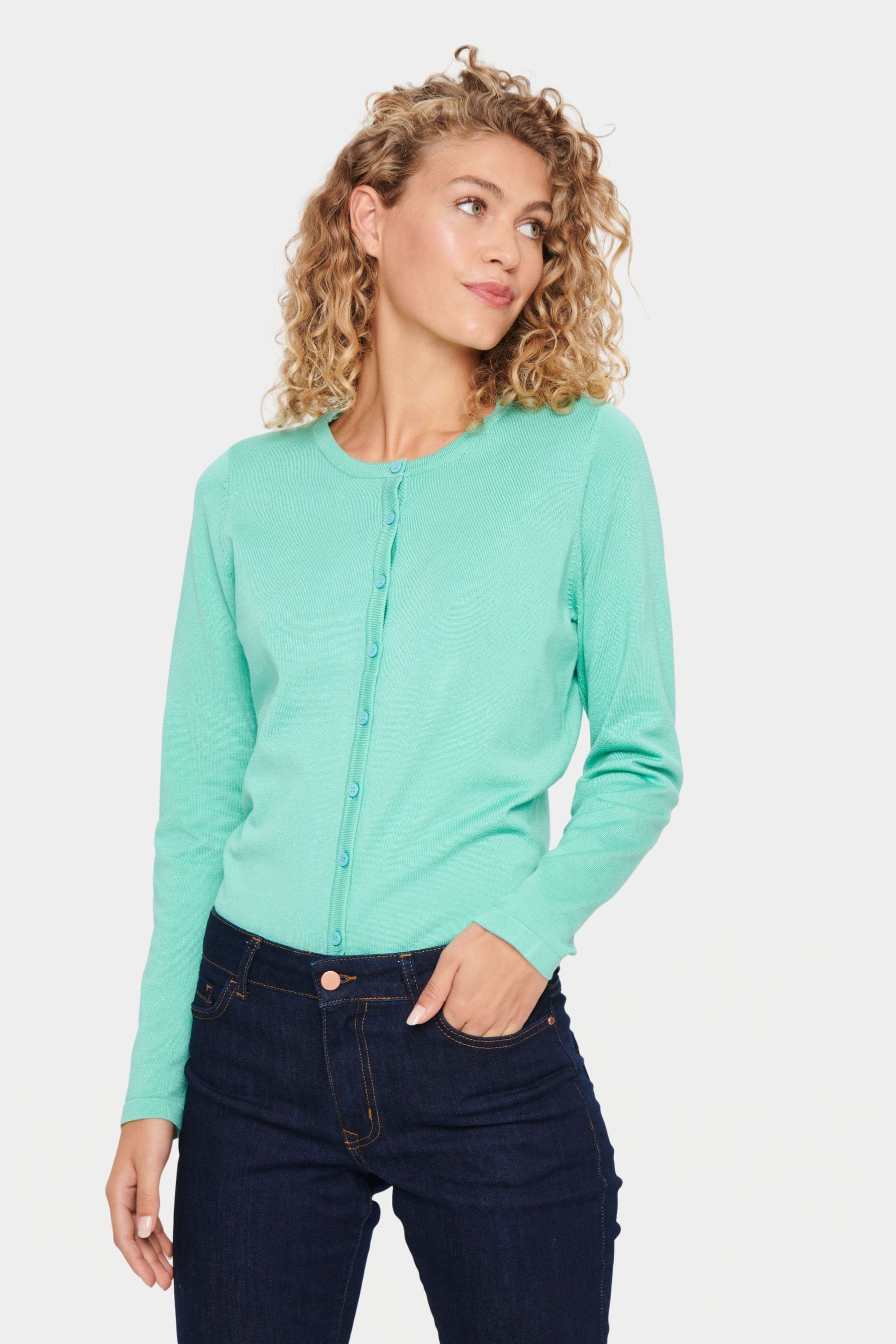 Buy Saint Tropez Blue Mila Round Neck Slim Fit Cardigan from the