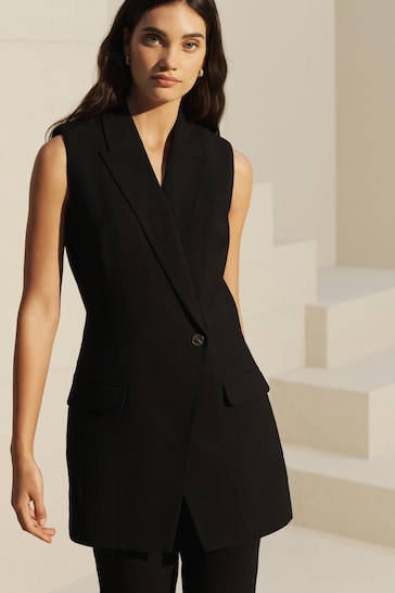 Black Sleeveless Asymmetric Tailored Blazer