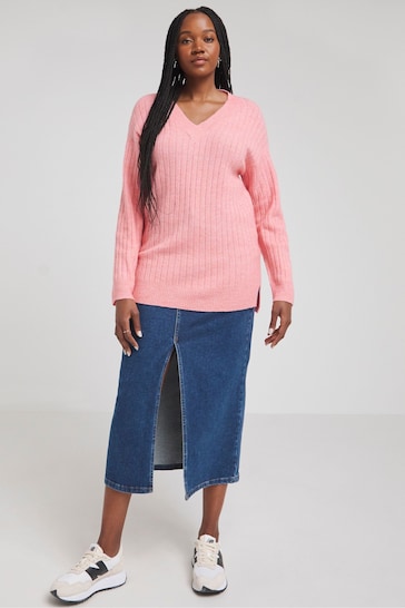 Simply Be Pink Sponge Slouchy V-Neck Tunic
