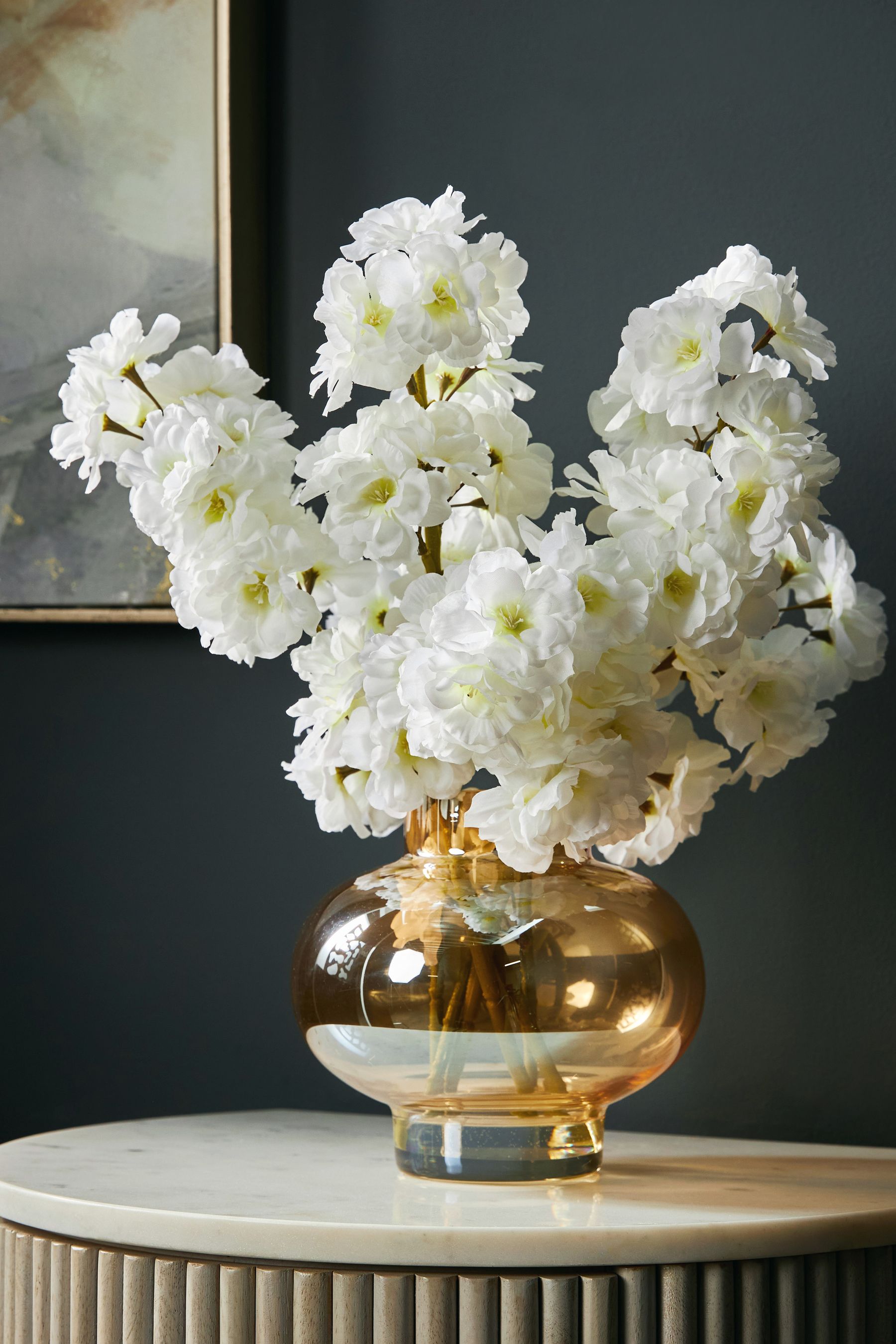 White artificial flowers deals in vase