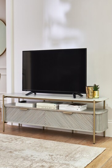 Light Grey Valencia Marble Mango Wood Up to 65 inch, Floating Top TV Unit