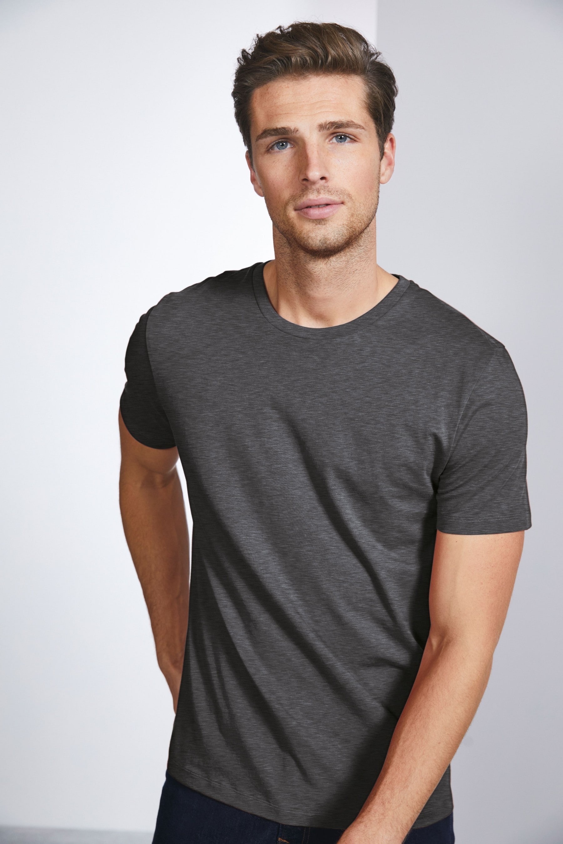 Buy Grey Charcoal Marl Slim Fit Essential Crew Neck T-Shirt from the ...