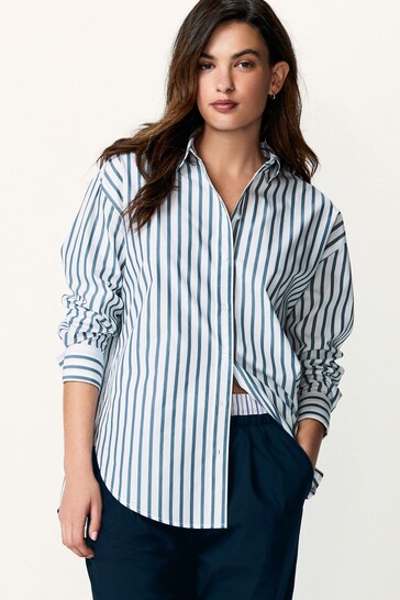 Navy and White Stripe Oversized Cotton Shirt