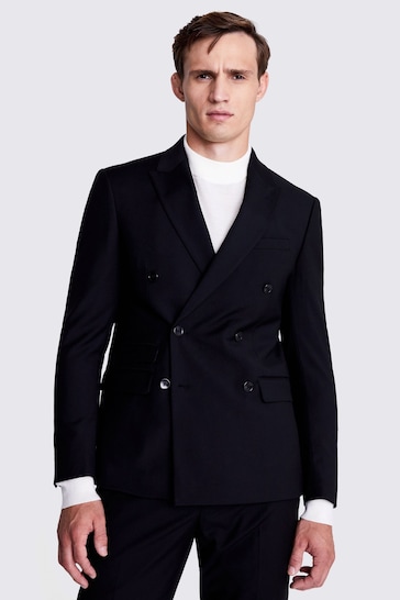 MOSS Black Slim Fit Double Breasted Stretch Suit: Jacket