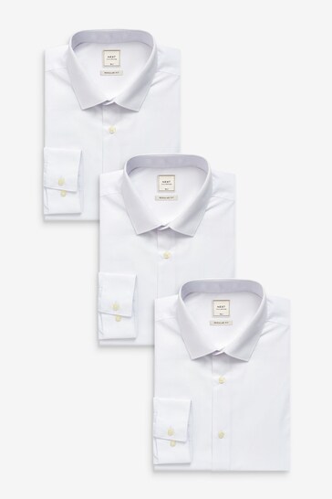 White Regular Fit Easy Care Single Cuff Shirts 3 Pack
