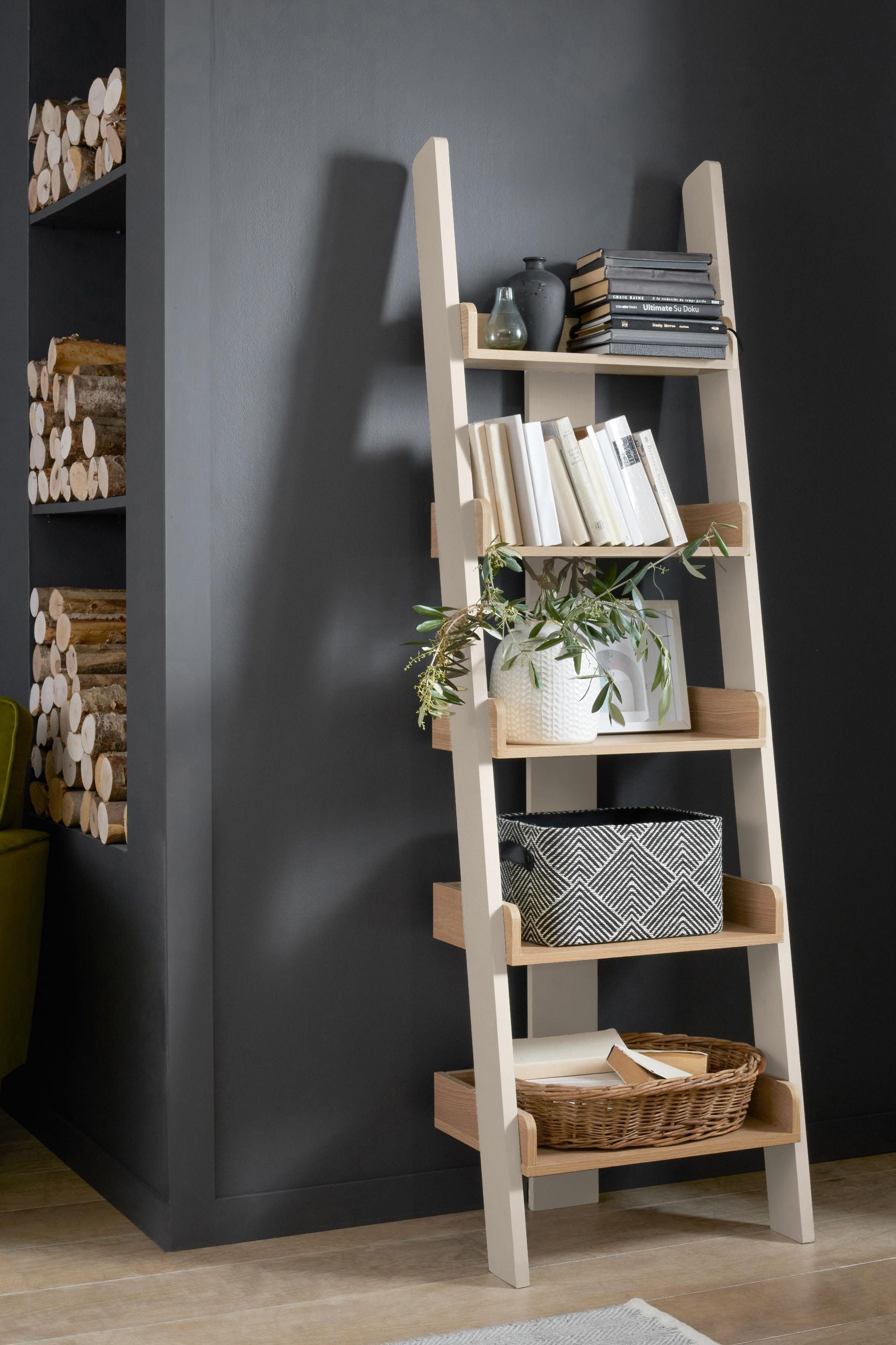 Buy Cream Malvern Oak Effect Narrow Ladder Shelf from the Next UK