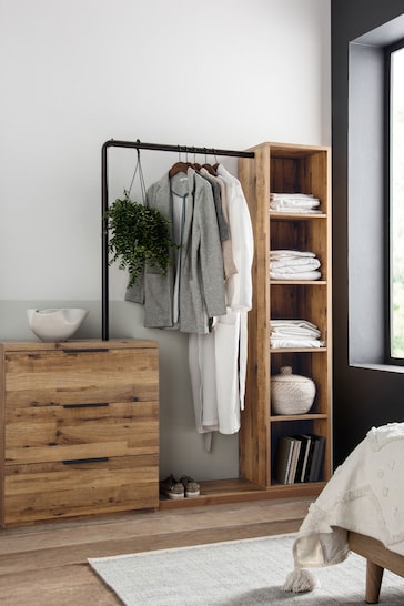 Dark Bronx Oak Effect Chest of Drawers with Hanging Rail and Shelving