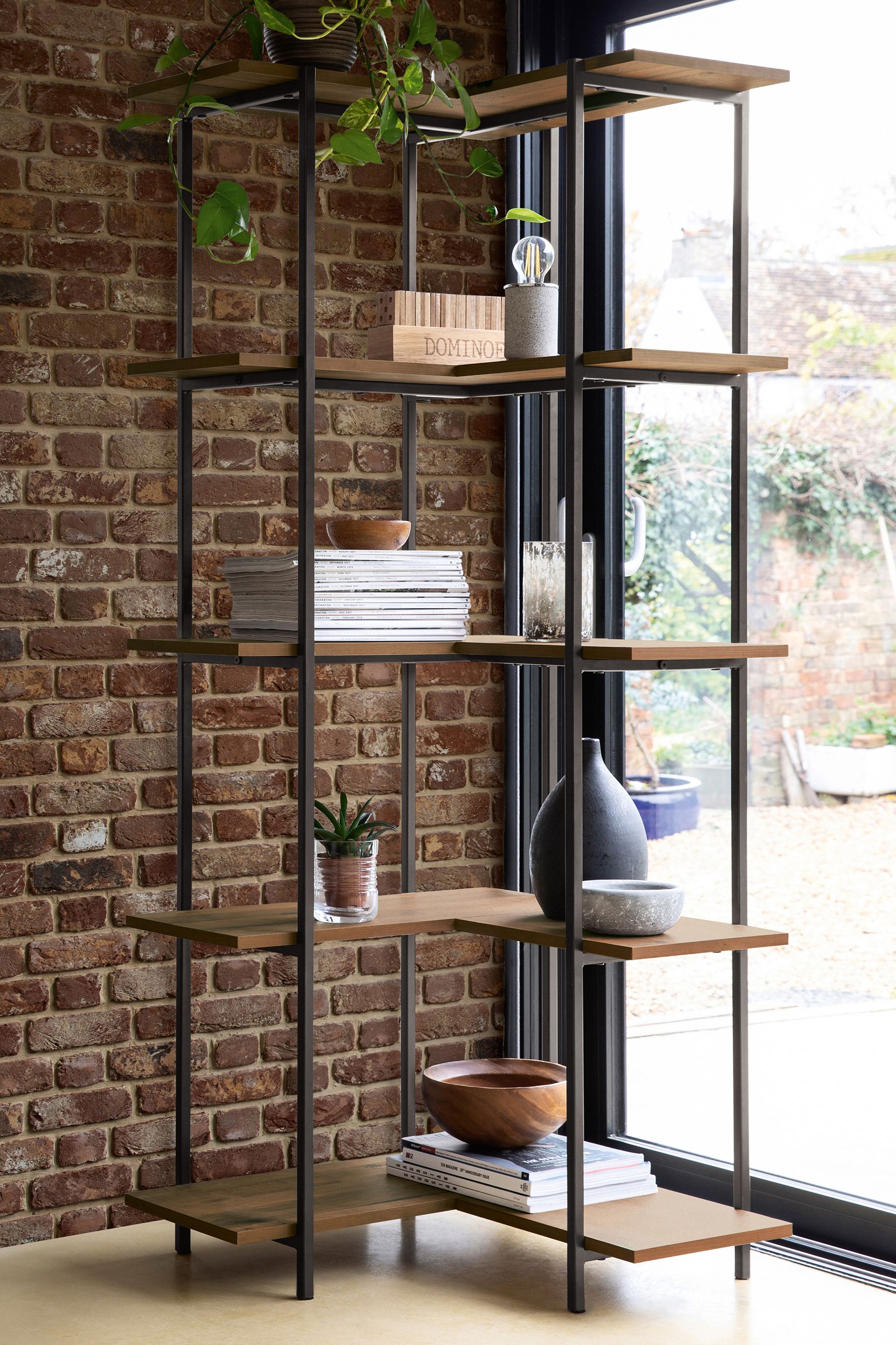 Dark brown corner clearance shelf