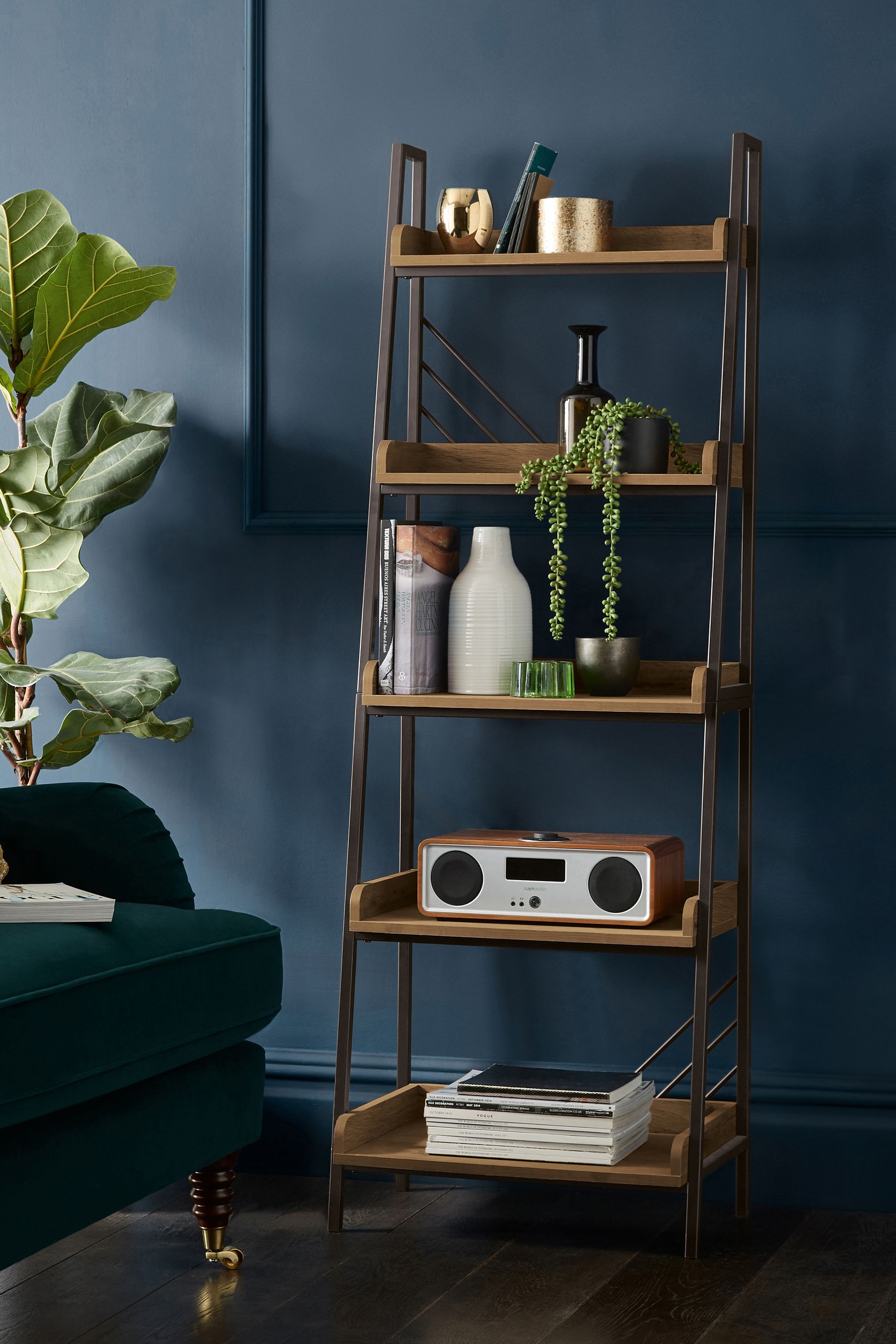 Dark Bronx Chevron Oak Effect Narrow Ladder Shelf