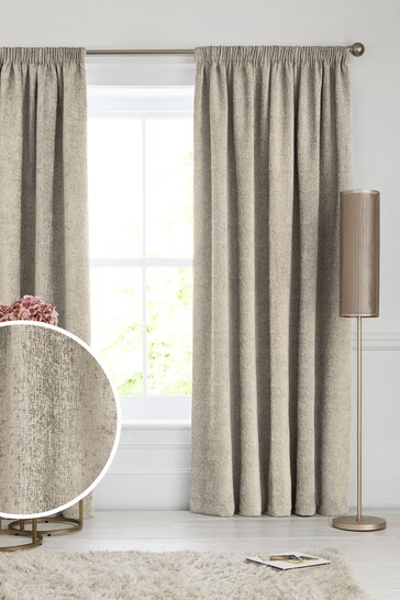 Natural Heavyweight Chenille Pencil Pleat Blackout/Thermal Curtains