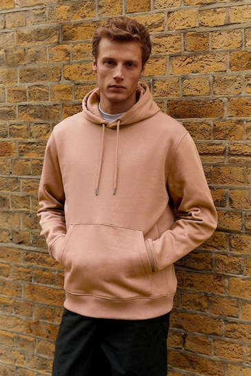 Clay/Neutral Regular Fit Jersey Cotton Rich Overhead Hoodie