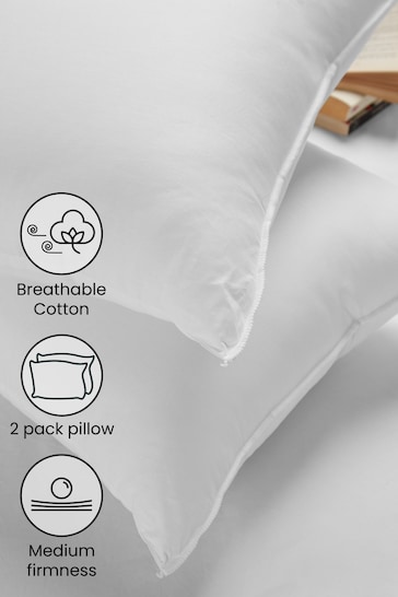 Set of 2 Medium Breathable Cotton Pillows