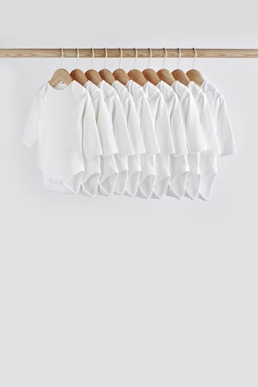 White 10 Pack Essential Baby Long Sleeve Bodysuits