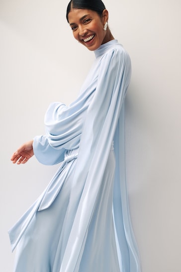 Light Blue Long Sleeve Scarf Maxi Dress