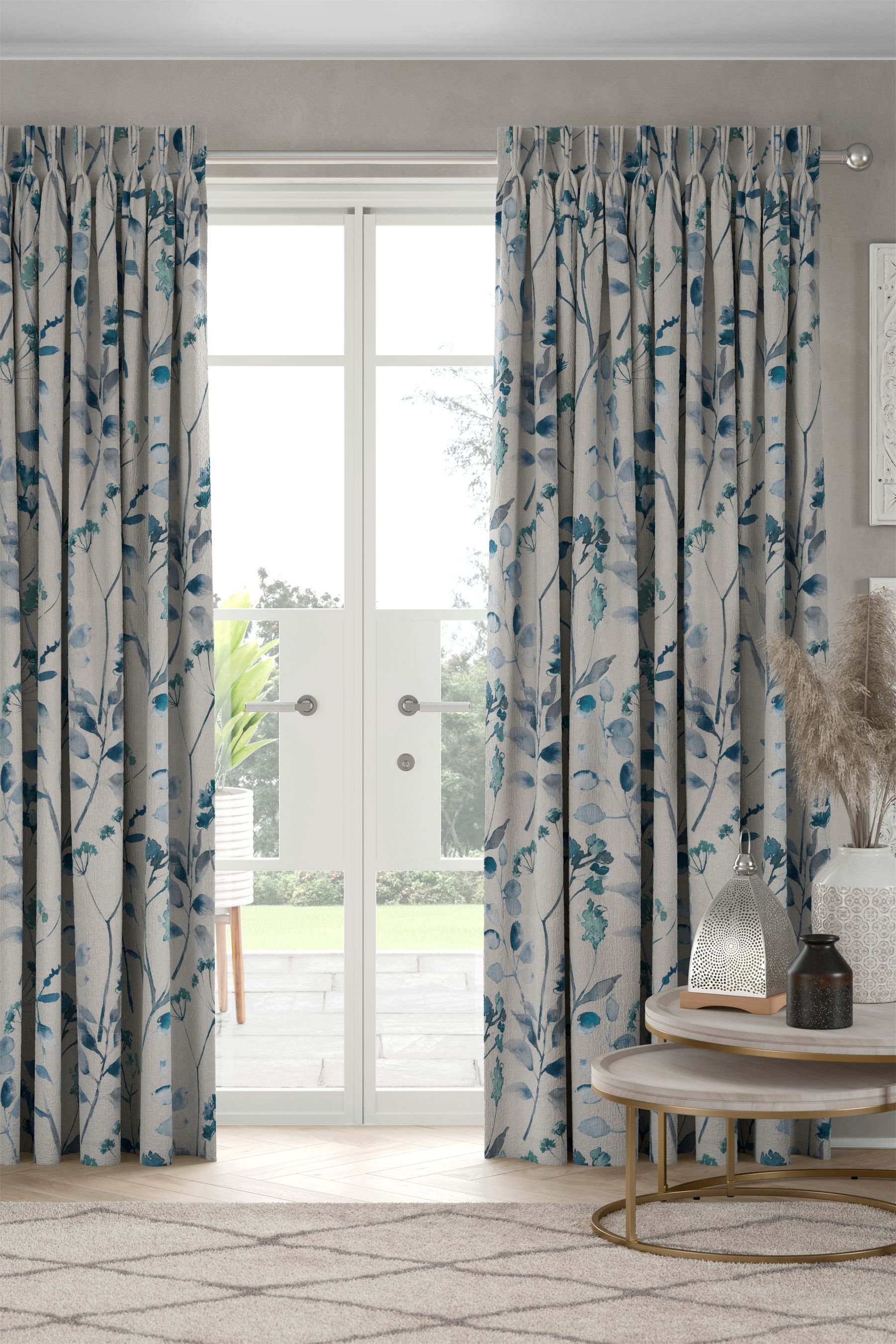 Blue floral sale curtain