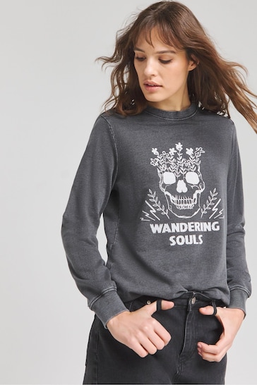 Simply Be Grey Wandering Souls Slogan Sweatshirt