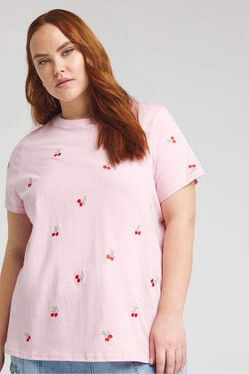 Simply Be Pink Peached Embroidered T-Shirt