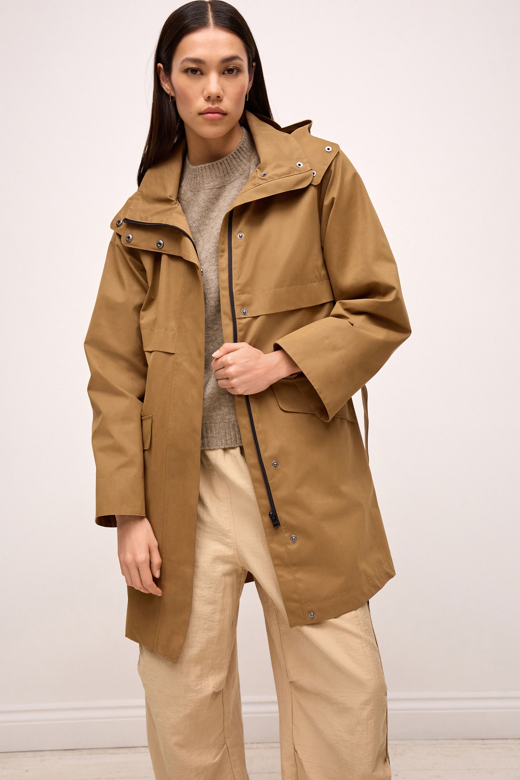 Camel Brown Shower Resistant Rain Jacket
