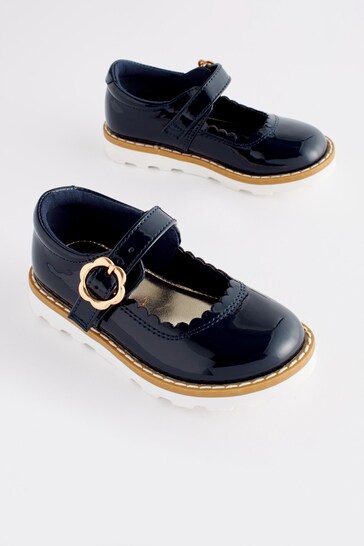 Navy Blue Scallop Mary Jane Shoes