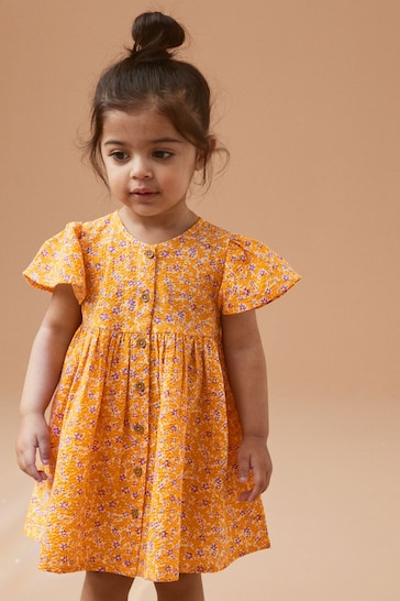 Yellow Ditsy Cotton Button Up Dress (3mths-8yrs)
