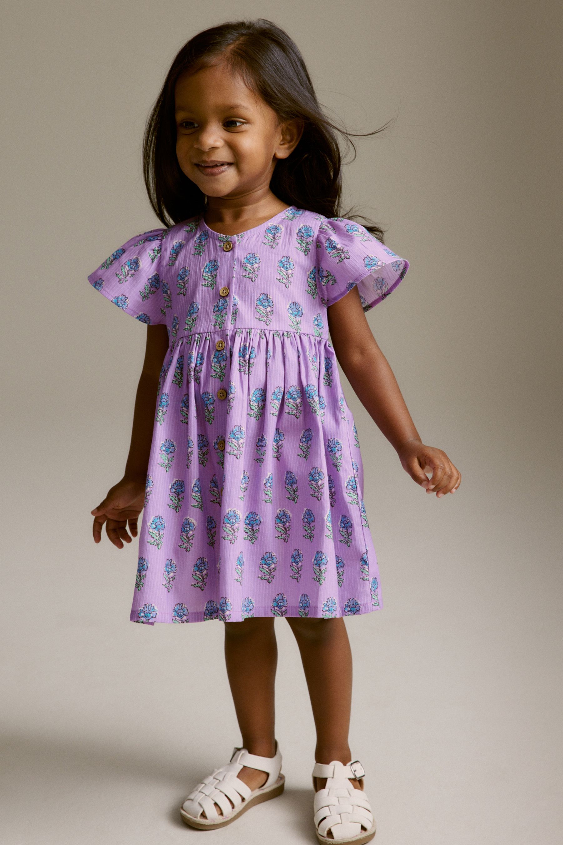 Buy Purple Cotton Button Up Dress (3mths-8yrs) from Next Ireland