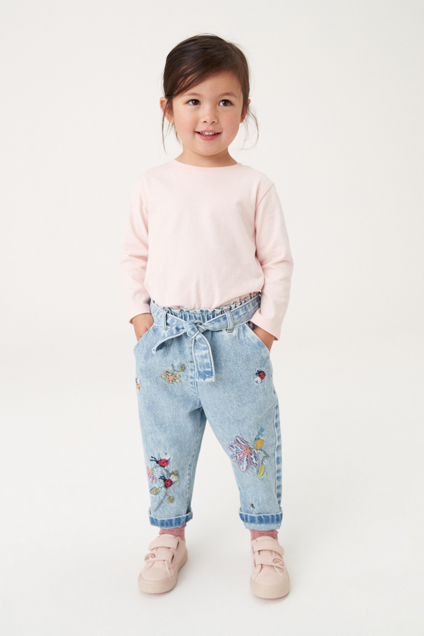 Buy Mid Blue Denim Ladybird Embroidered Slouchy Jeans 3mths 7yrs