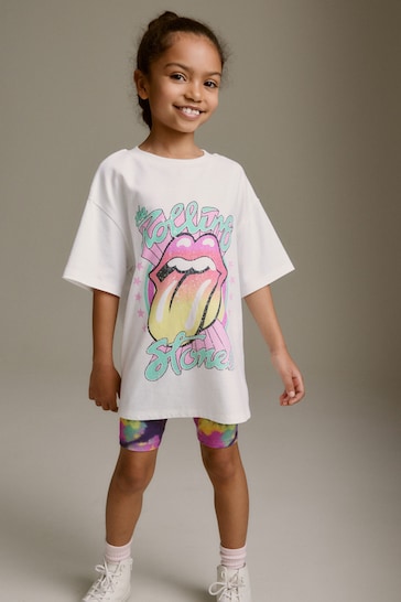 White/Pink Oversized Rolling Stones T-Shirt and Short Set (3-16yrs)
