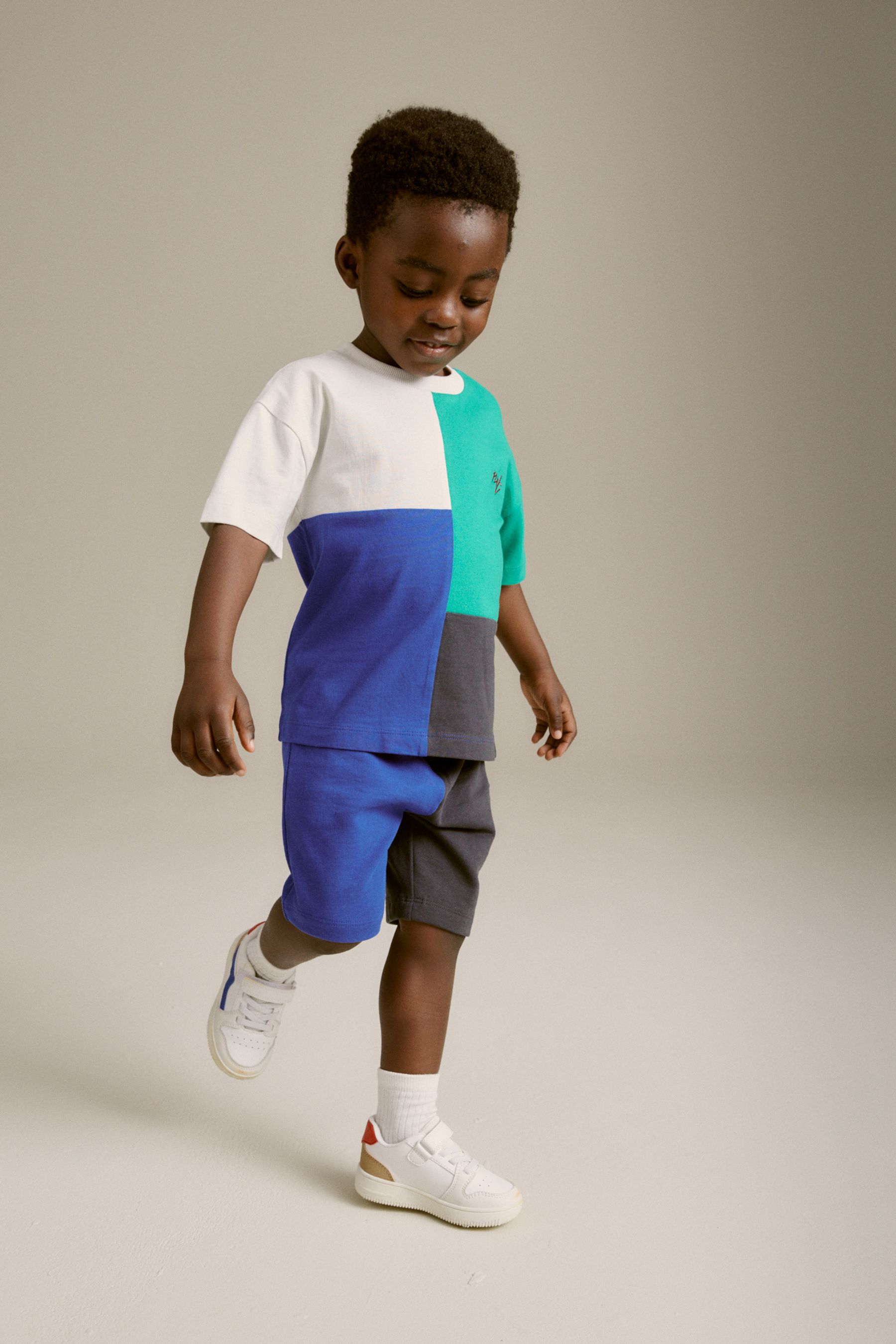 Buy Blue Green Short Sleeve Colourblock T Shirt and Shorts Set