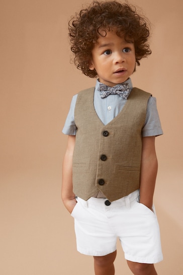 Tan Brown Waistcoat, Shirt, Short & Bow Tie Set (3mths-9yrs)