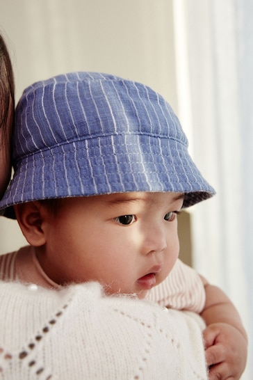 Blue Denim Stripe Reversible Baby Bucket Hat (0mths-2yrs)