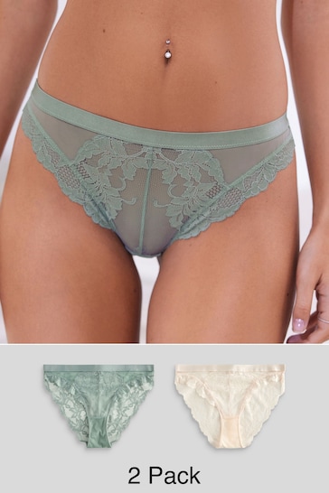 Mint Green/Cream High Leg Lace Knickers 2 Pack
