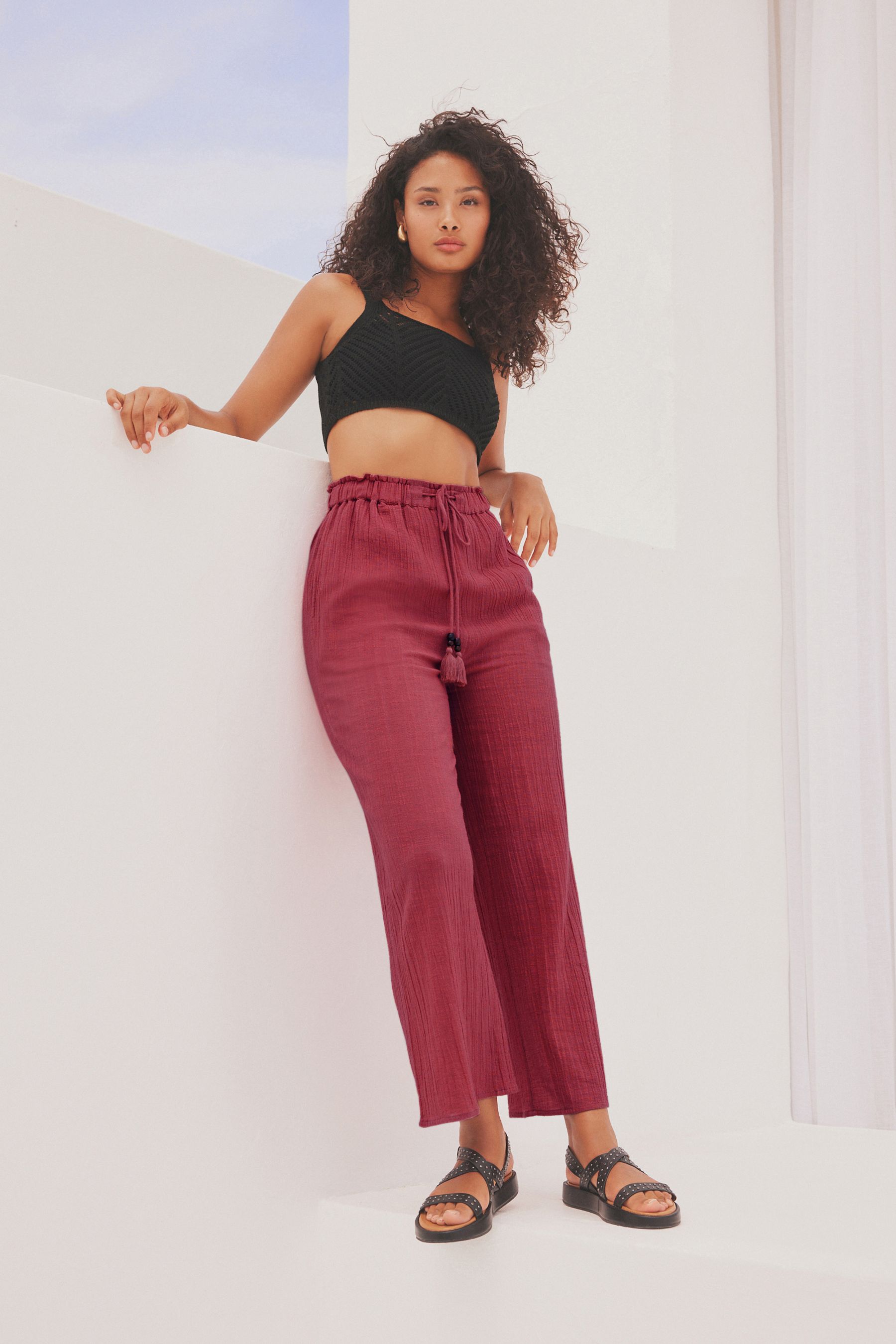 Rose Pink Textured Beach Trousers
