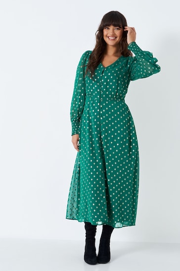 Crew Clothing Company Blue	Emerald Textured A-Line Dress
