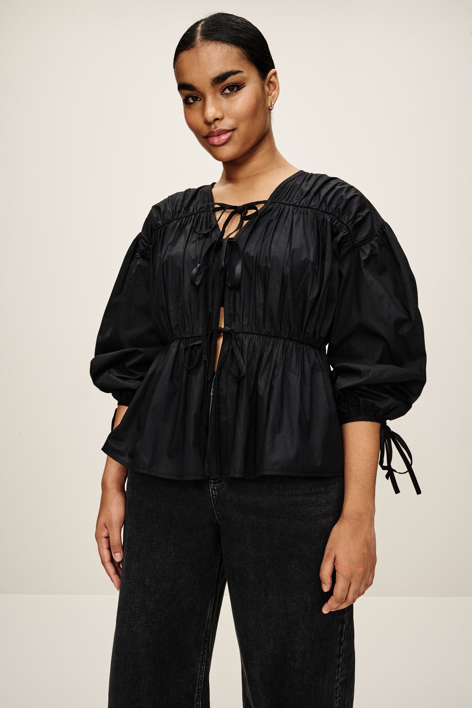 Buy Black Poplin Layered Tie Blouse from the Next UK online shop