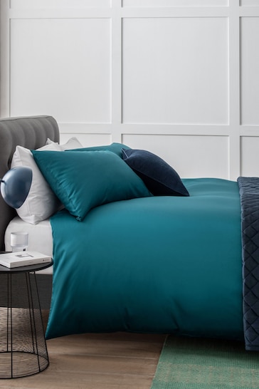 Dark Teal Blue Collection Luxe 400 Thread Count 100% Egyptian Cotton Sateen Duvet Cover And Pillowcase Set