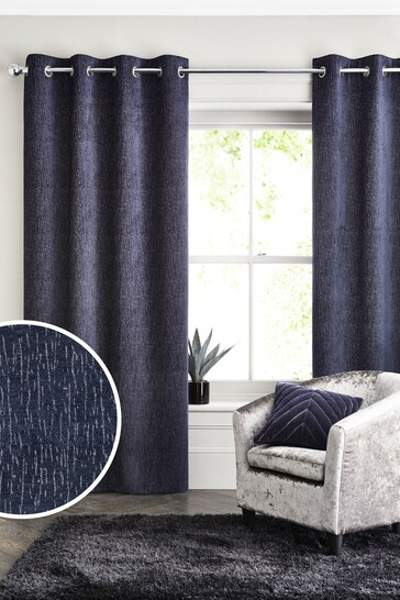 Navy Blue Next Heavyweight Chenille Eyelet Lined Curtains