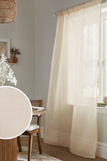 Natural Textured Voile Slot Top Unlined Sheer Panel Curtain