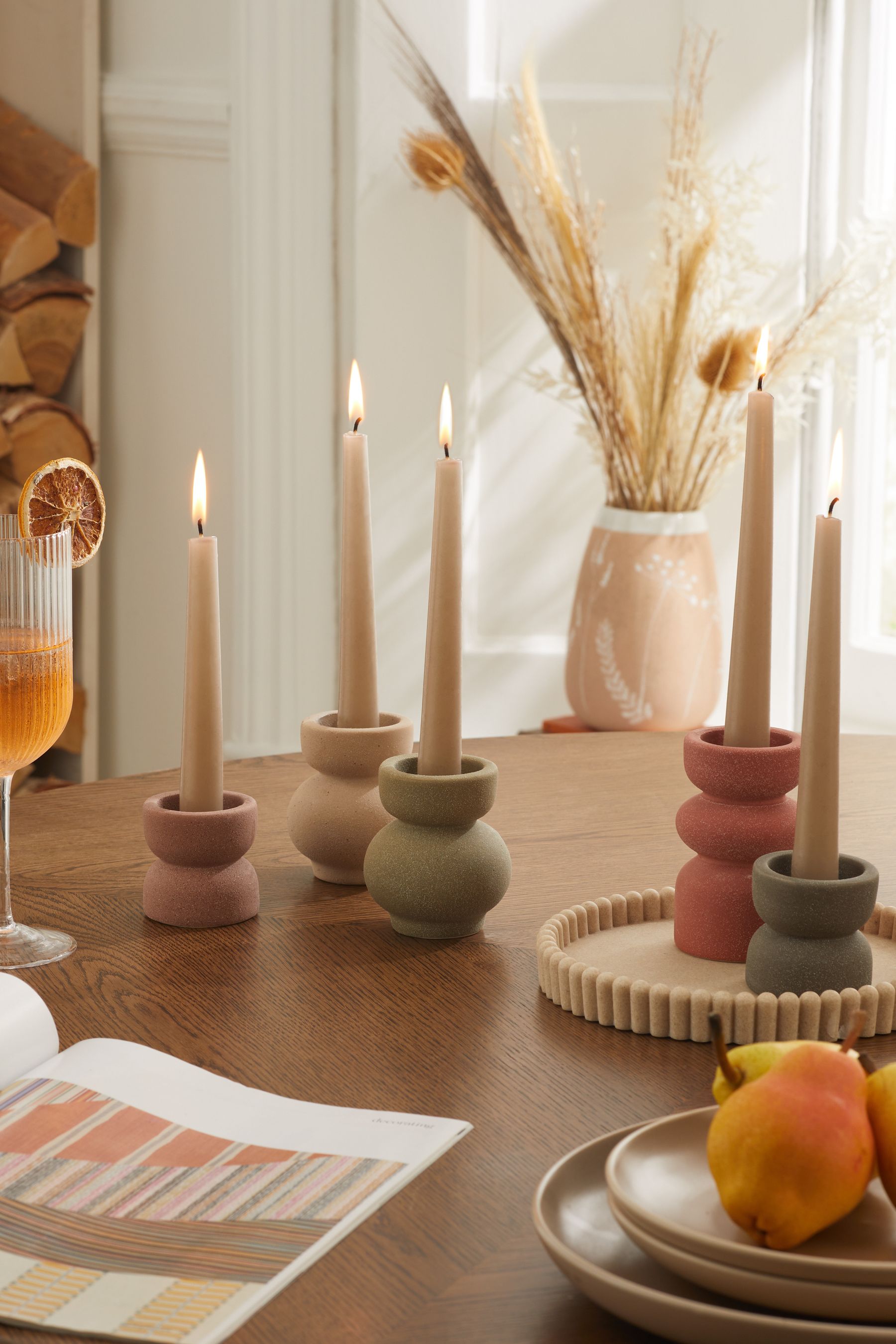 Buy Set of 5 Multi Skandi Textured Tealight and Taper Candle