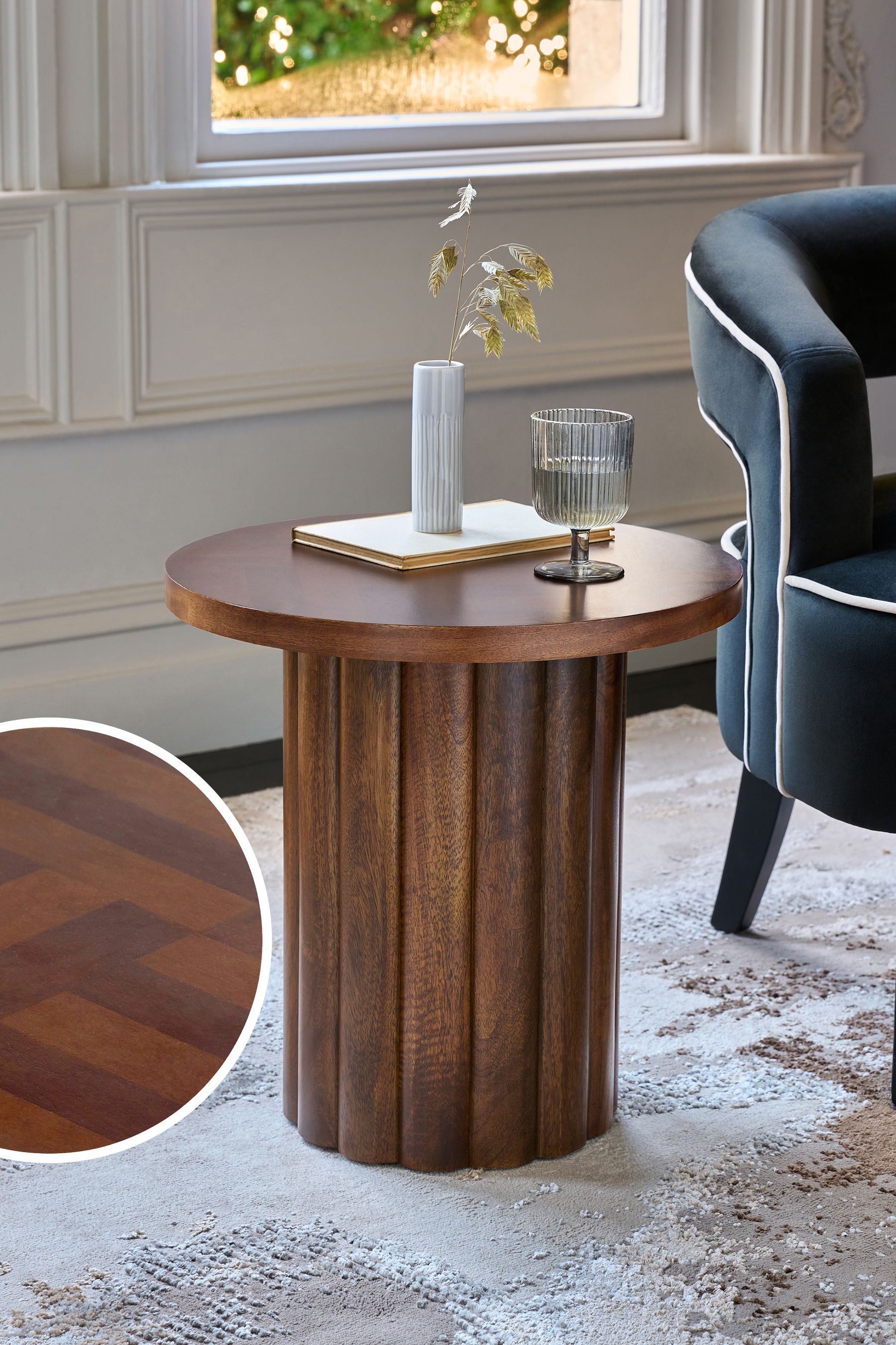 Dark wood best sale round end table
