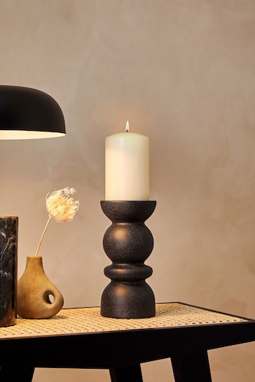 Black Ceramic Pillar and Taper Candle Holder