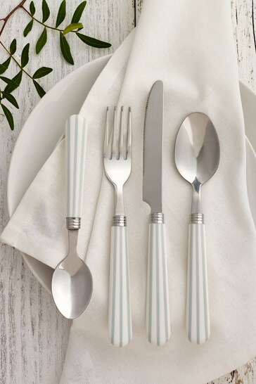 16 Piece Blue/White Stripe Cutlery Set