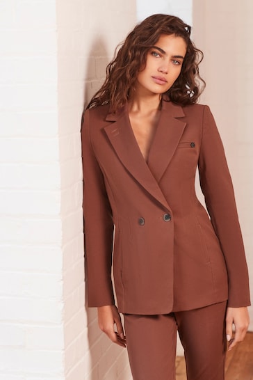 Rust Brown Tailored Double Breasted Blazer