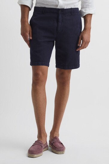 Reiss Navy Ezra Cotton-Linen Blend organic Shorts