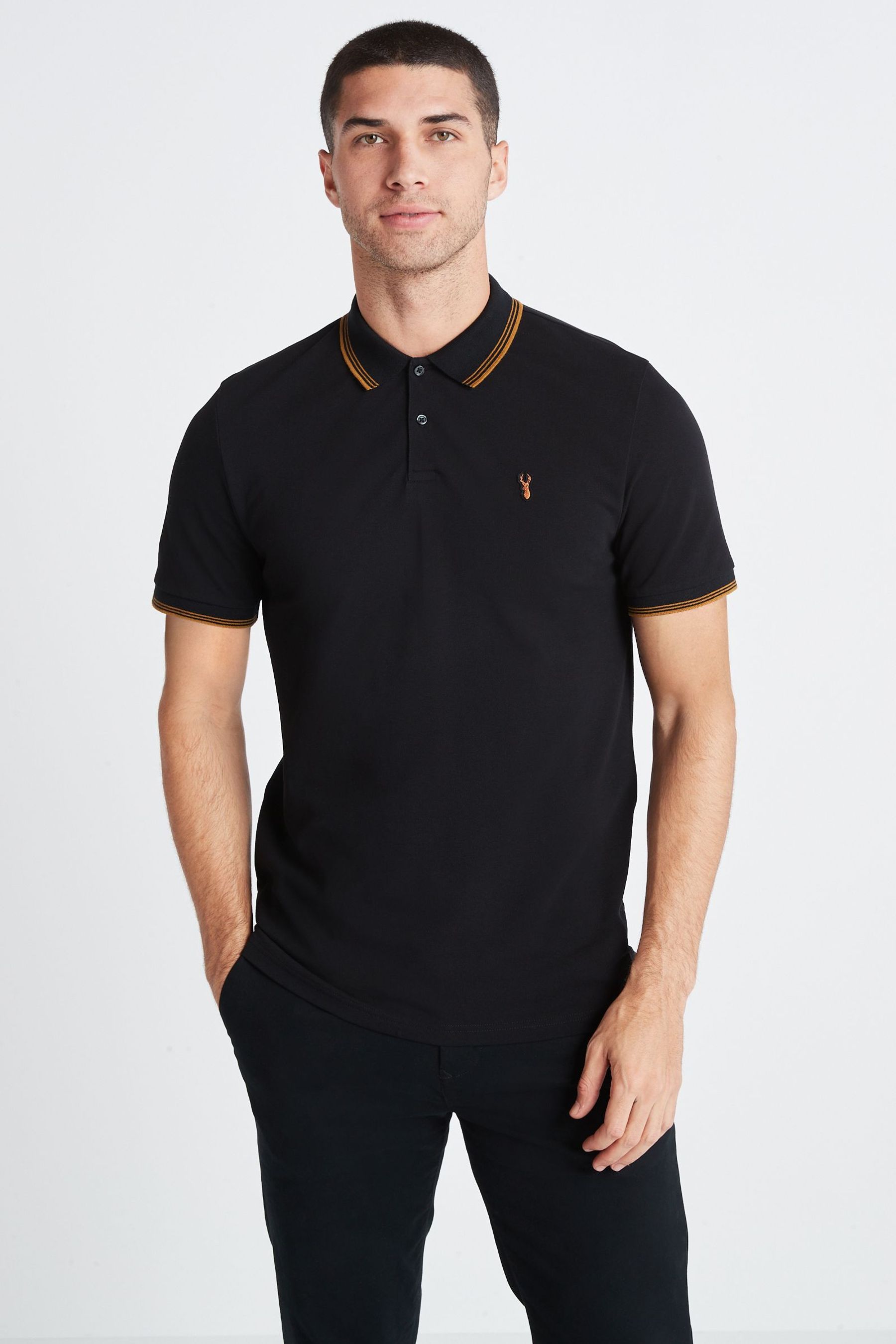 Mens black and discount gold polo shirt