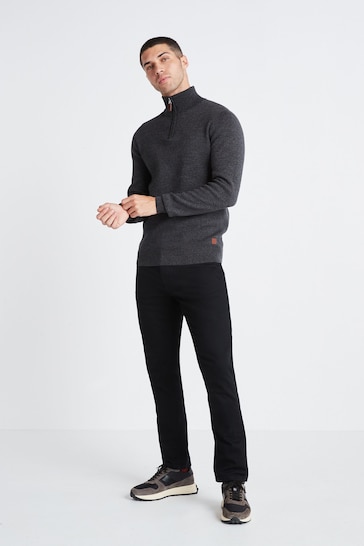 Charcoal Grey Zip Neck Knitted Premium Regular Fit Jumper