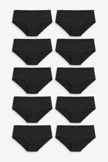 Black Lace Trim Hipster Briefs 10 Pack (2-16yrs)